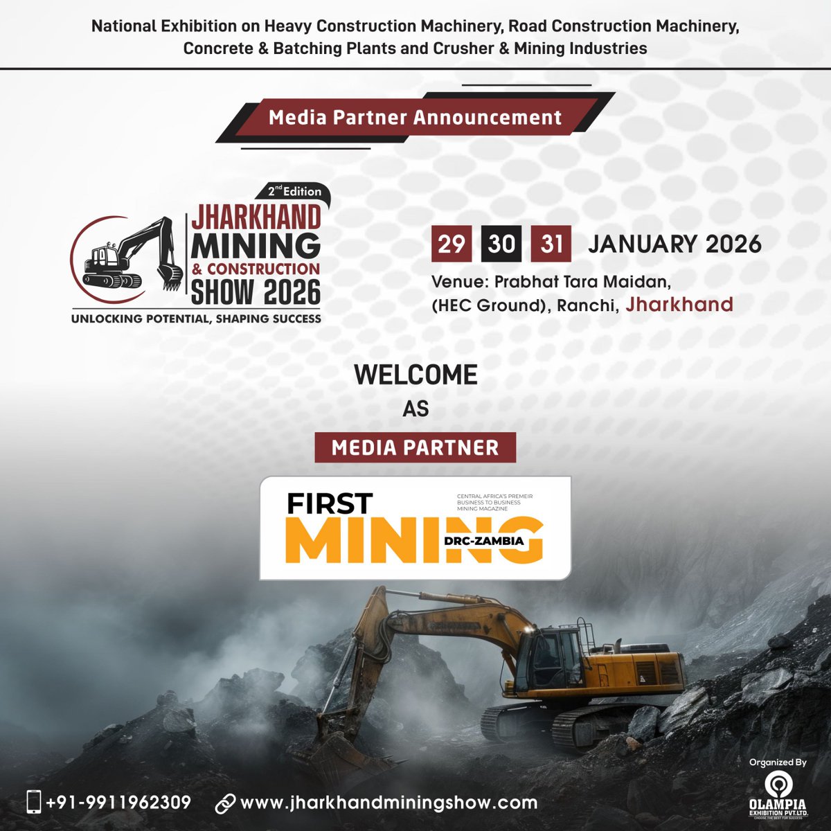We’re thrilled to announce <a href="/fmdrc/">First Mining DRC-ZAM</a> as the 𝐨𝐟𝐟𝐢𝐜𝐢𝐚𝐥 𝐦𝐞𝐝𝐢𝐚 𝐩𝐚𝐫𝐭𝐧𝐞𝐫 for the 𝟐𝐧𝐝 𝐄𝐝𝐢𝐭𝐢𝐨𝐧 𝐨𝐟 𝐉𝐡𝐚𝐫𝐤𝐡𝐚𝐧𝐝 𝐌𝐢𝐧𝐢𝐧𝐠 &amp; 𝐂𝐨𝐧𝐬𝐭𝐫𝐮𝐜𝐭𝐢𝐨𝐧 𝐒𝐡𝐨𝐰 𝟐𝟎𝟐𝟔!
-
#mediapartnerspotlight #MiningInnovation #ConstructionMachinery #IndustryCollab