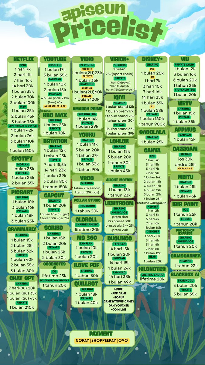 apiseun's tweet photo. WTS app premium, ready ya! 

Netflix, youtube, vidio, vision+, disney+, viu, hbo, amazon prime, iqiyi, wetv, bstation, spotify, youku, gaoolala, appmus, dazzcam, canva, loklok, picsart, capcut, vsco, alight motion, meitu, pollar studio, oldroll, dll
#zonauang #zonajajan #zonaba https://t.co/jcU7mDY4EL