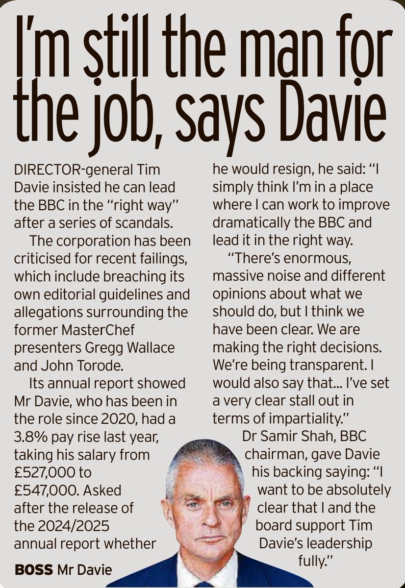 Dov (@dov81) on Twitter photo In today's <a href="/DailyMirror/">The Mirror</a> (16th July 2025) Page 5, we have (a Muslim) Dr Samir Shar (<a href="/BBC/">BBC</a> Chairman) who by his very nature is anti-Semitic, giving support to #BBC Director General #TimDavie, to continue in his role. The same Man who allowed #BobVylan's <a href="/IDF/">Israel Defense Forces</a> death chants! Shameful. In today's <a href="/DailyMirror/">The Mirror</a> (16th July 2025) Page 5, we have (a Muslim) Dr Samir Shar (<a href="/BBC/">BBC</a> Chairman) who by his very nature is anti-Semitic, giving support to #BBC Director General #TimDavie, to continue in his role. The same Man who allowed #BobVylan's <a href="/IDF/">Israel Defense Forces</a> death chants! Shameful.