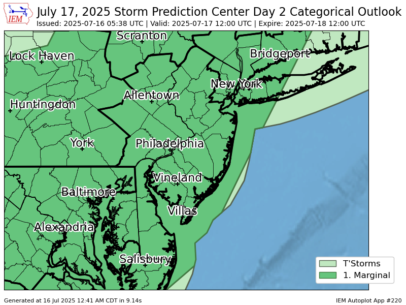 #SPC issues Day 2 Marginal Convective Risk at Jul 16, 5:38z for PHI spc.noaa.gov/products/outlo…