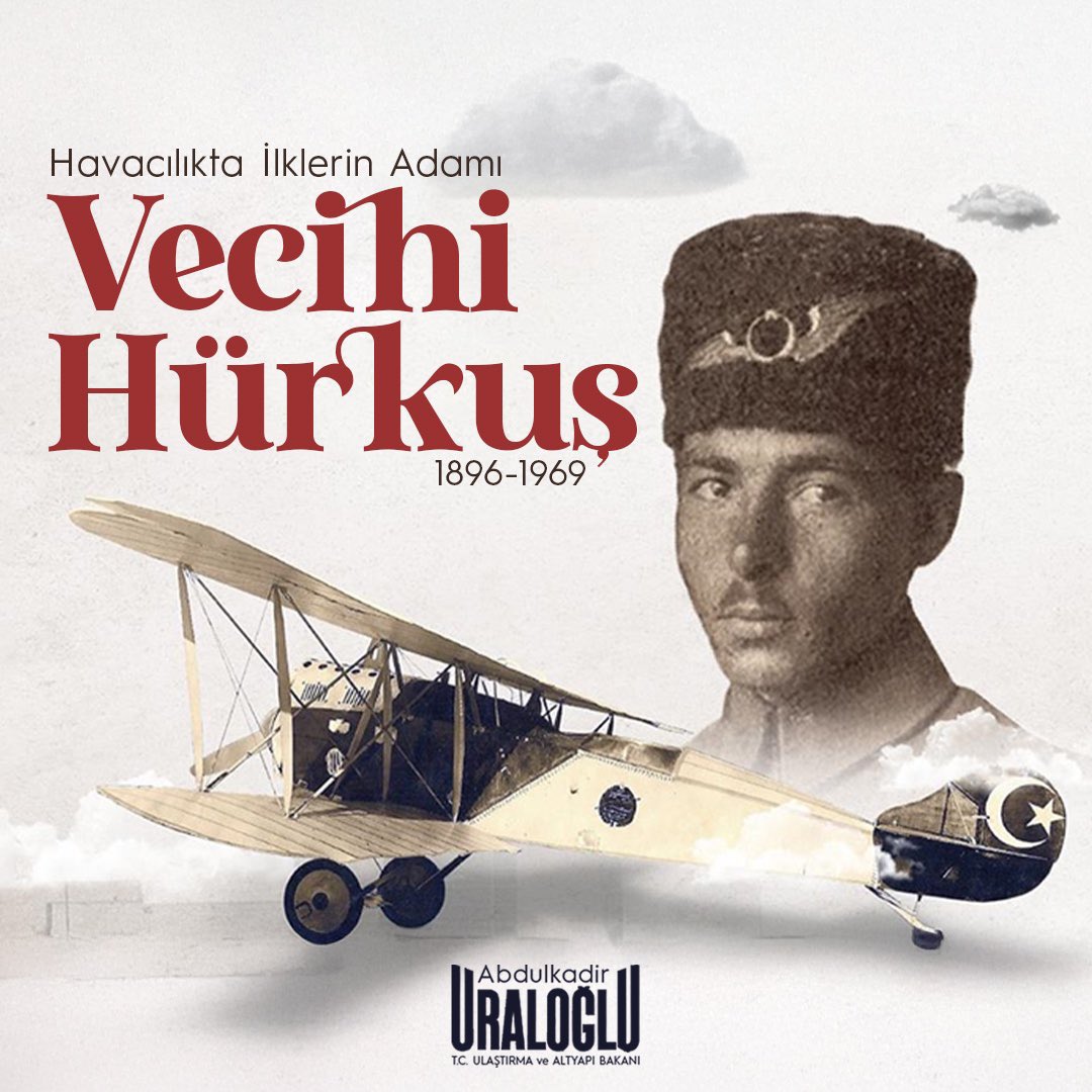 Türkiye'nin havacılık serüvenine adını altın harflerle yazdıran kişi, 3 defa "TBMM Takdirnamesi" verilen tek kişi
Vecihi Hürkuş…

Türk havacılığında ilklerin adamı, tayyareci Vecihi Hürkuş’u vefatının 56. yılında saygı ve rahmetle anıyorum.