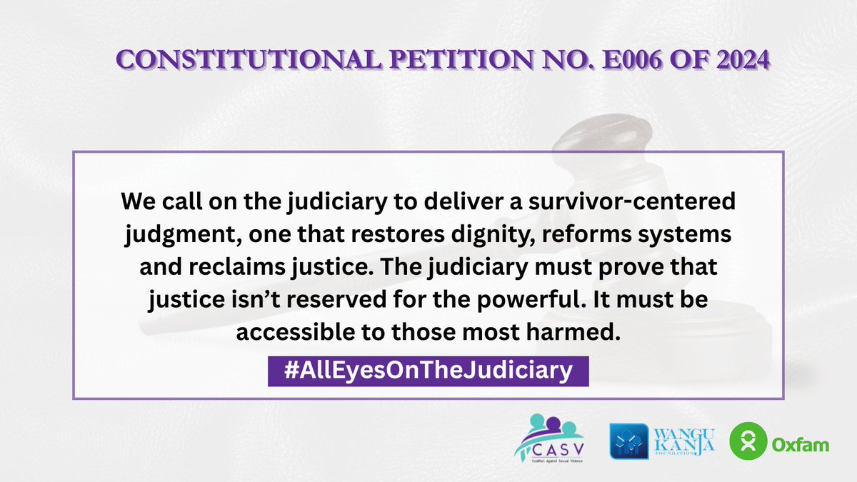 Coalition Against Sexual Violence (@coalitionagsv) on Twitter photo Survivors are asking for just one thing - That John Chebochok is barred from ever holding public office.
This is because leadership must be built on integrity, not exploitation.
The <a href="/Kenyajudiciary/">The Judiciary Kenya</a> through Justice Joseph Sergon must protect tea workers.
#AllEyesOnTheJudiciary Survivors are asking for just one thing - That John Chebochok is barred from ever holding public office.
This is because leadership must be built on integrity, not exploitation.
The <a href="/Kenyajudiciary/">The Judiciary Kenya</a> through Justice Joseph Sergon must protect tea workers.
#AllEyesOnTheJudiciary