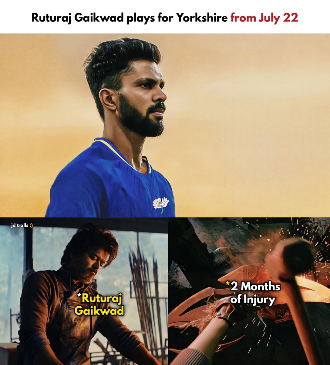 JD_Trolls2's tweet image. Ruturaj Gaikwad plays Cricket in 6 daysss ⚡