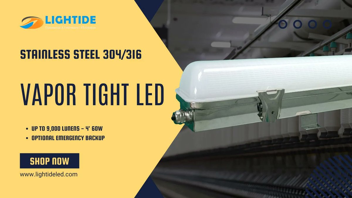 AndyLightide's tweet photo. Illuminate with confidence! 💡 Our Vapor Tight LED Light boasts stainless steel 304/316 housing, up to 150 lumens per watt, optional emergency backup, and a 5-year warranty. Built to perform, built to last. #LEDLighting #Efficiency  
https://t.co/Ja4IBNI60D https://t.co/BEZ9xUbxJ3
