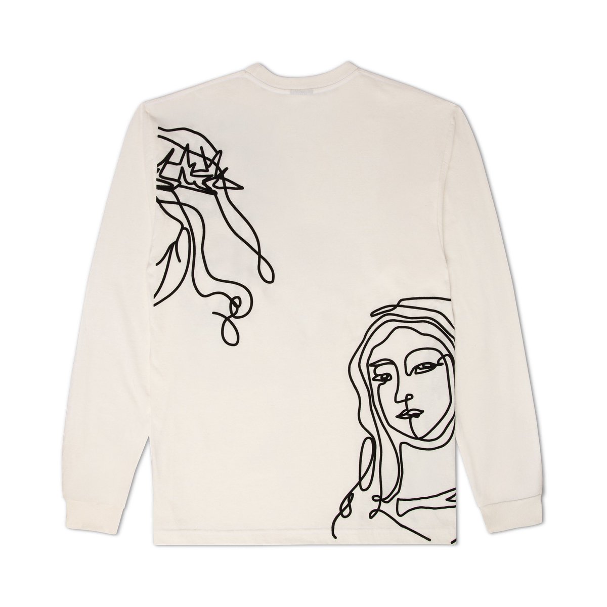 The Holy Spirit graphic designed by Golgo, another classic graphic created by one of our favorite artist. A thick puff print overlapping the graphic from front and back on an off white colorway makes this piece a favorite.

#blackscale #blvckscvle #blvck