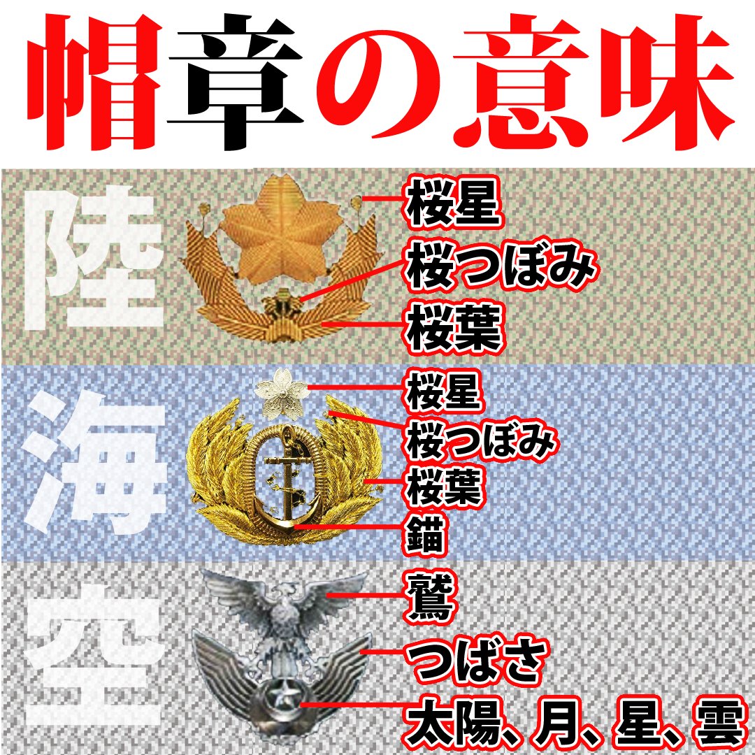 tokushima_pco's tweet image. #暑い夏を乗り切ろうキャンペーン 第2弾
#自衛隊 の豆知識②
#自衛官 は各自の役割により身分が異ことなります。
それを表す #帽章 #階級章 について紹介。
帽章…帽子の正面に装着し所属する組織を表します。
階級章…全部で16階級あり陸海空で色や形態が違います。
小さい文字や柄は拡大うず♪