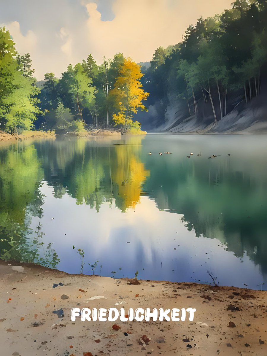 Good morning community, I wish you all a fantastic day. Today, from my 'MINDFULNESS' series, Angels on the Path, I have a new piece for you called Peacefulness. A forest and a small lake radiate so much tranquility that it could also be transferred to us.