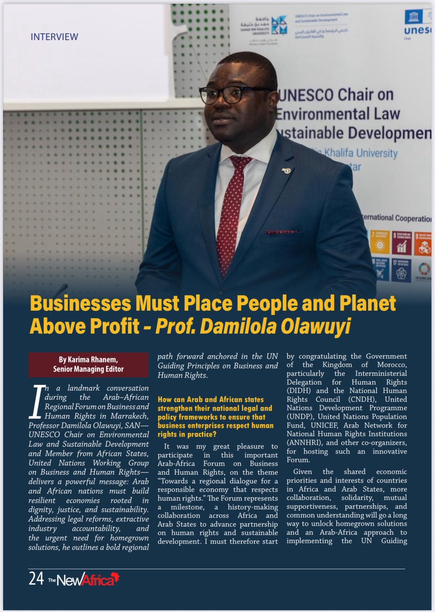 ILA NIGERIA (@nigeria_ila) on Twitter photo The New Africa Magazine interviews <a href="/Nigeria_ILA/">ILA NIGERIA</a> President, Professor <a href="/dsolawuyi/">Damilola S. Olawuyi, SAN, FCIArb</a>
Our President, Professor Damilola S. Olawuyi, SAN was recently featured and interviewed by The New Africa Magazine on his vast experience and significant contributions to business and human rights The New Africa Magazine interviews <a href="/Nigeria_ILA/">ILA NIGERIA</a> President, Professor <a href="/dsolawuyi/">Damilola S. Olawuyi, SAN, FCIArb</a>
Our President, Professor Damilola S. Olawuyi, SAN was recently featured and interviewed by The New Africa Magazine on his vast experience and significant contributions to business and human rights