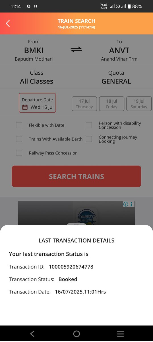 charmingrizzu's tweet photo. @RailMinIndia @RailwaySeva @PMOIndia @narendramodi @aajtak @ABPNews @ravish_journo 
11:01 मिनट पर टिकट बुक हुआ है 57 वेटिंग।ये कैसा लगाम हुआ?सारे न्यूज वाले दिखा रहा अब तत्काल लेना आसान।ये कैसा आसान हुआ?बिना वेरिफाई के ही बुक हो रहा।कैंसिलेशन चार्ज काटना और जेब भरने वाली बात हुई। https://t.co/JE7eaWiqB5