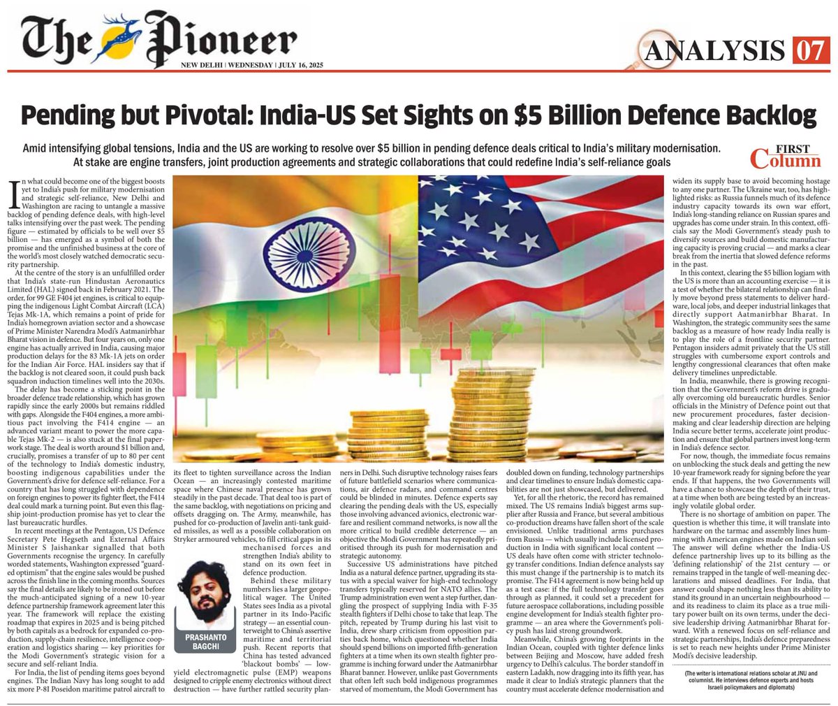 BagchiPrashanto's tweet photo. In my latest column for Pioneer, I delve into how a $5 billion defence backlog could redefine India-US ties and boost Atmanirbhar Bharat.
#ViksitBharat 
#modicabinet https://t.co/gqgX29zUa8