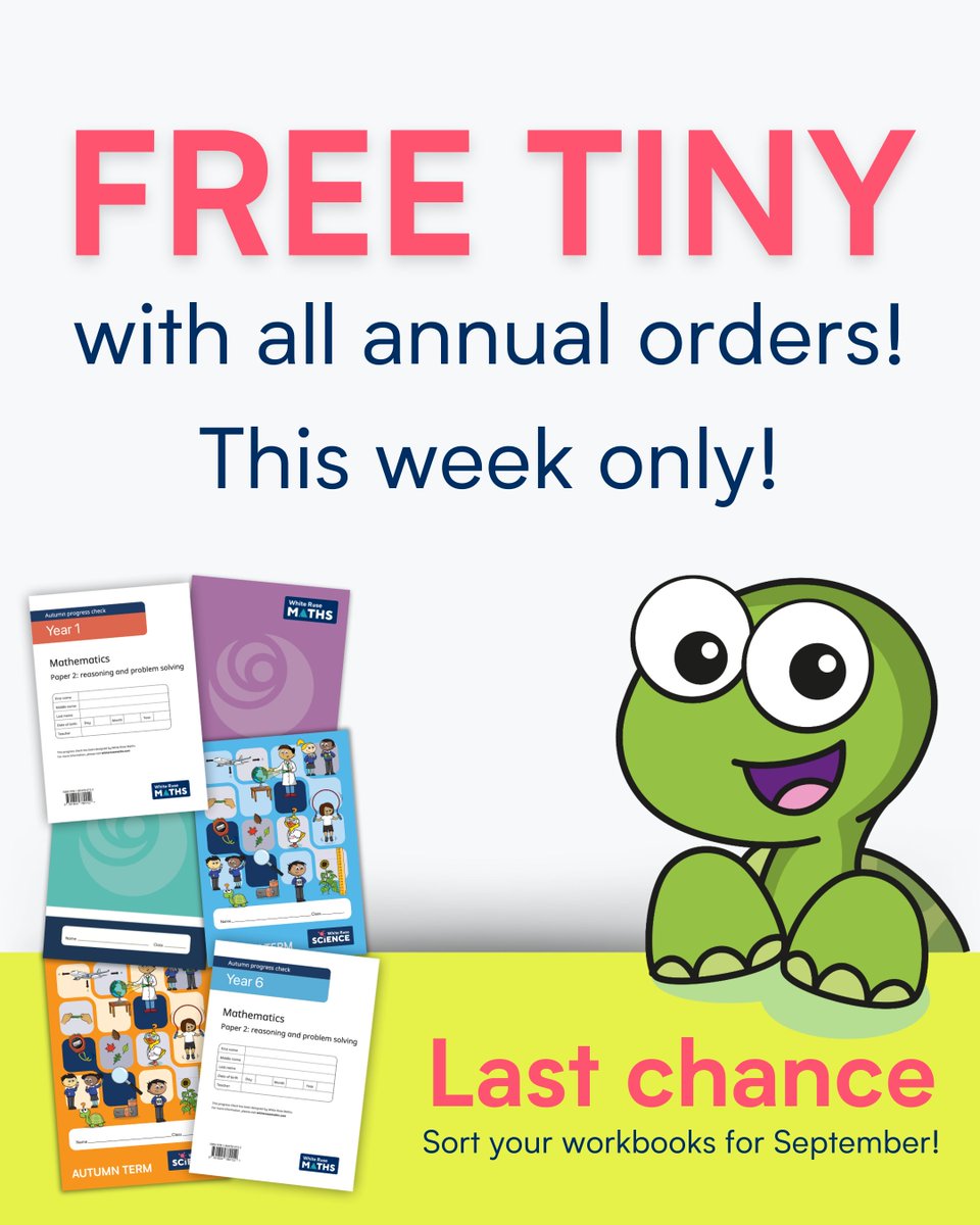 WhiteRoseEd's tweet image. The countdown has begun for the summer break! ☀️
Have you secured your workbooks for September yet? While you're sorting that (and becoming a hero for your school) - secure a Tiny for your class and also become a hero for your pupils 😎
Order now: eu1.hubs.ly/H0lKFnR0