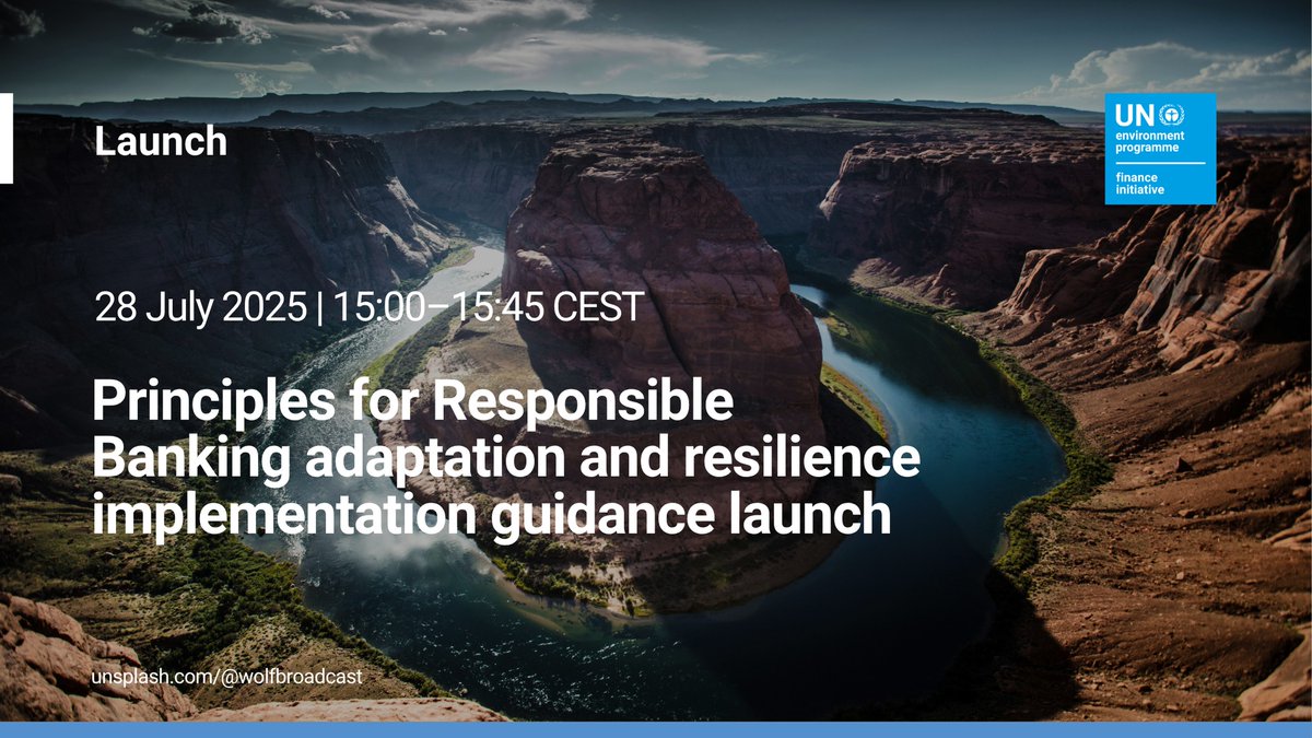 UNEP Finance Initiative (UNEP FI) (@unep_fi) on Twitter photo Banks are key to building #ClimateResilience — internally and in the communities they serve. Join us for the launch of a new report  on integrating #ClimateAdaptation into banking strategy and risk management. 
📅 Register: ow.ly/33Zp50Wp6ZL 
#SustainableFinance Banks are key to building #ClimateResilience — internally and in the communities they serve. Join us for the launch of a new report  on integrating #ClimateAdaptation into banking strategy and risk management. 
📅 Register: ow.ly/33Zp50Wp6ZL 
#SustainableFinance