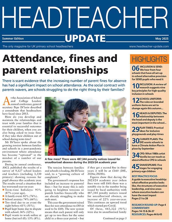 HeadteacherNews's tweet image. Headteacher Update Summer Term Edition is out now: 48 pages of research-based best practice relevant to primary school leadership & #teaching. Themes include #inclusion, attendance, inspection, #safeguarding, CPD, staff wellbeing & more: buff.ly/YvbkjmT #schools #teachers