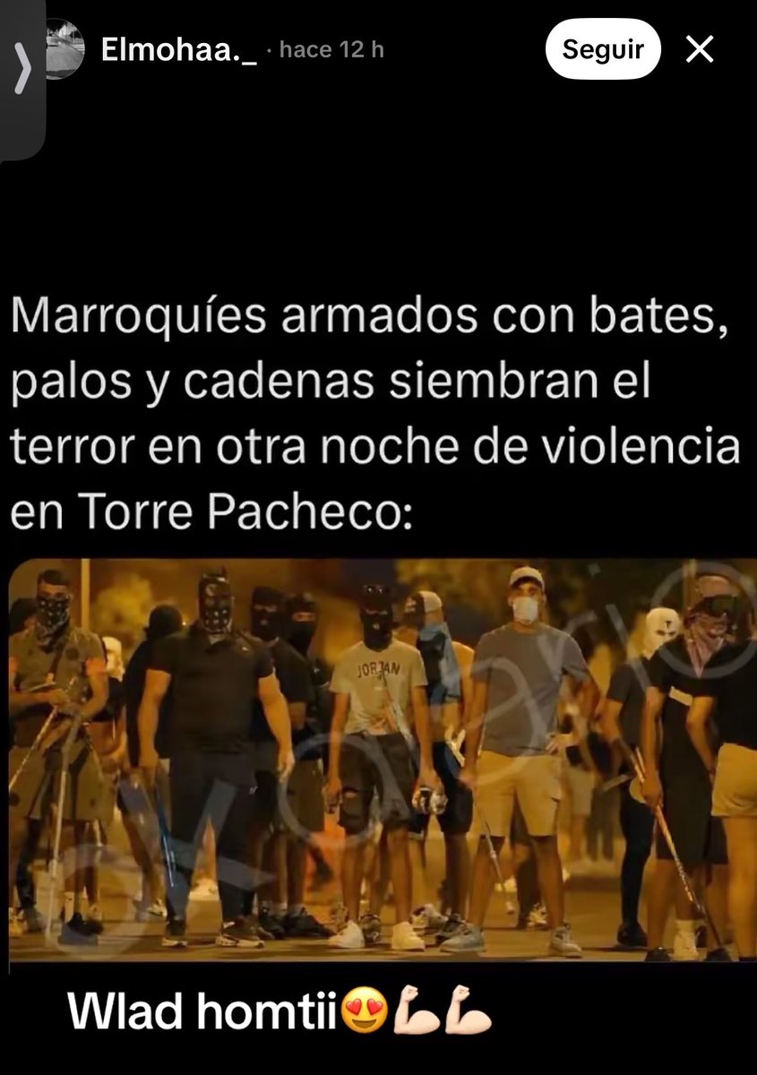 🇪🇸 | Lejos de negar sus cacerías en Torre Pacheco, los magrebíes organizados de la localidad presumen así en sus historias en TikTok de la violencia que están ejerciendo.