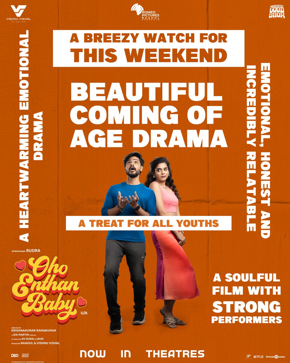 VVStudioz's tweet image. Namma #OhoEnthanBaby is winning hearts all over with pure positivity and feel-good reviews ❤️
Watch it in theatres now !
Ticket Link : linktr.ee/OhoEnthanBaby
A @jenmartinmusic Musical.
Directed by @Krishnakum25249.
Produced by - @VVStudioz
@TheVishnuVishal @Romeopictures_…