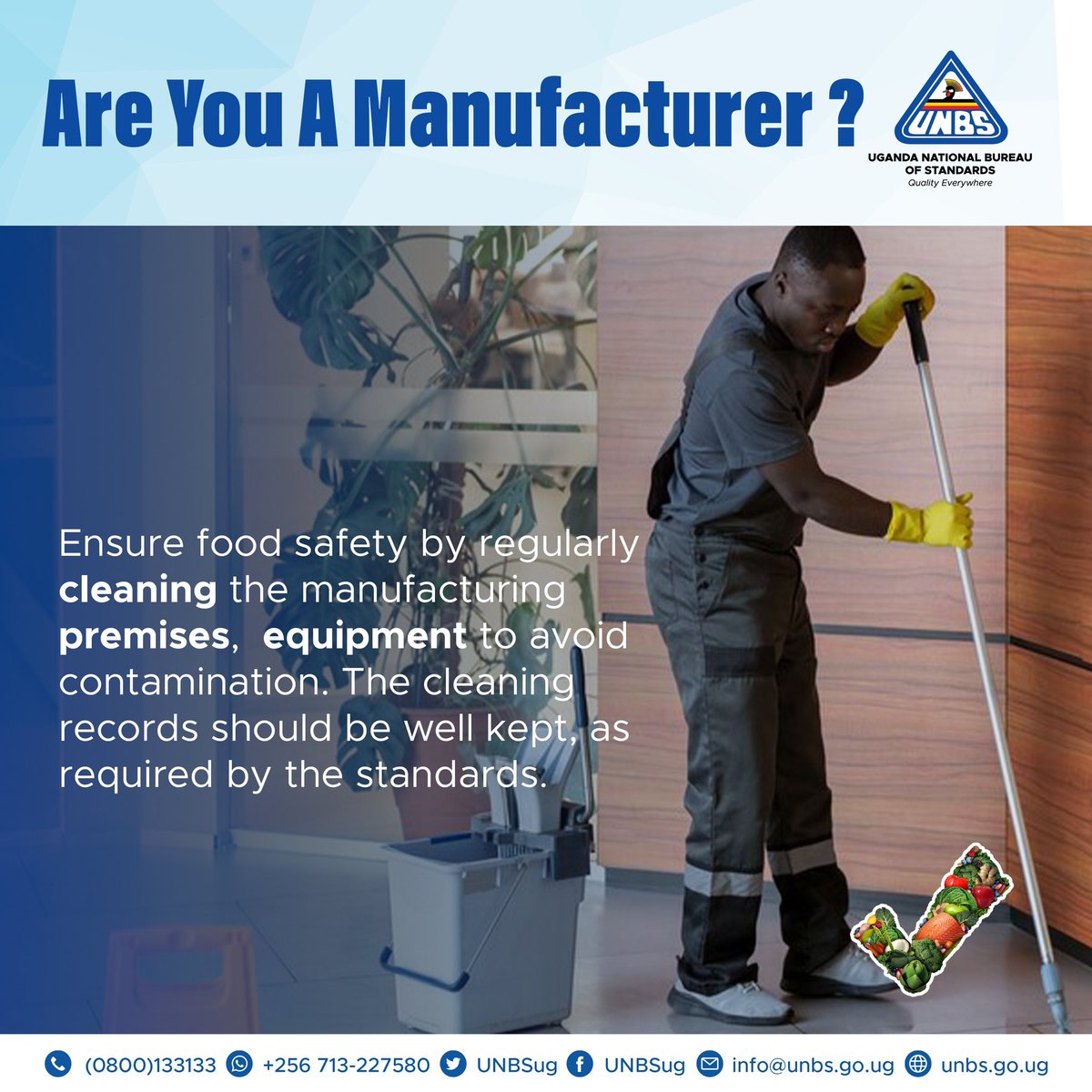 UNBSug's tweet image. Are you a manufacturer?
 
Ensure food safety by regularly cleaning the manufacturing premises,  equipment to avoid contamination. The cleaning records should be well kept, as required by the standards
 
#QualityEverywhere