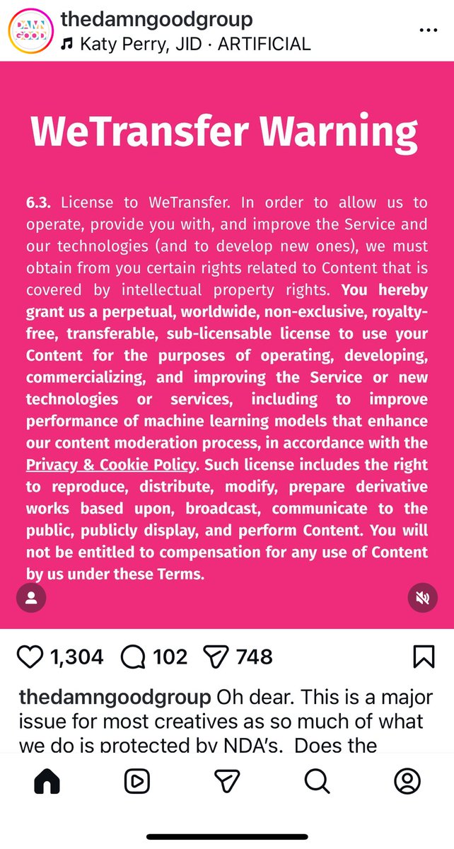 lucindahawksley's tweet image. For anyone who uses WeTransfer please note this very concerning new clause.