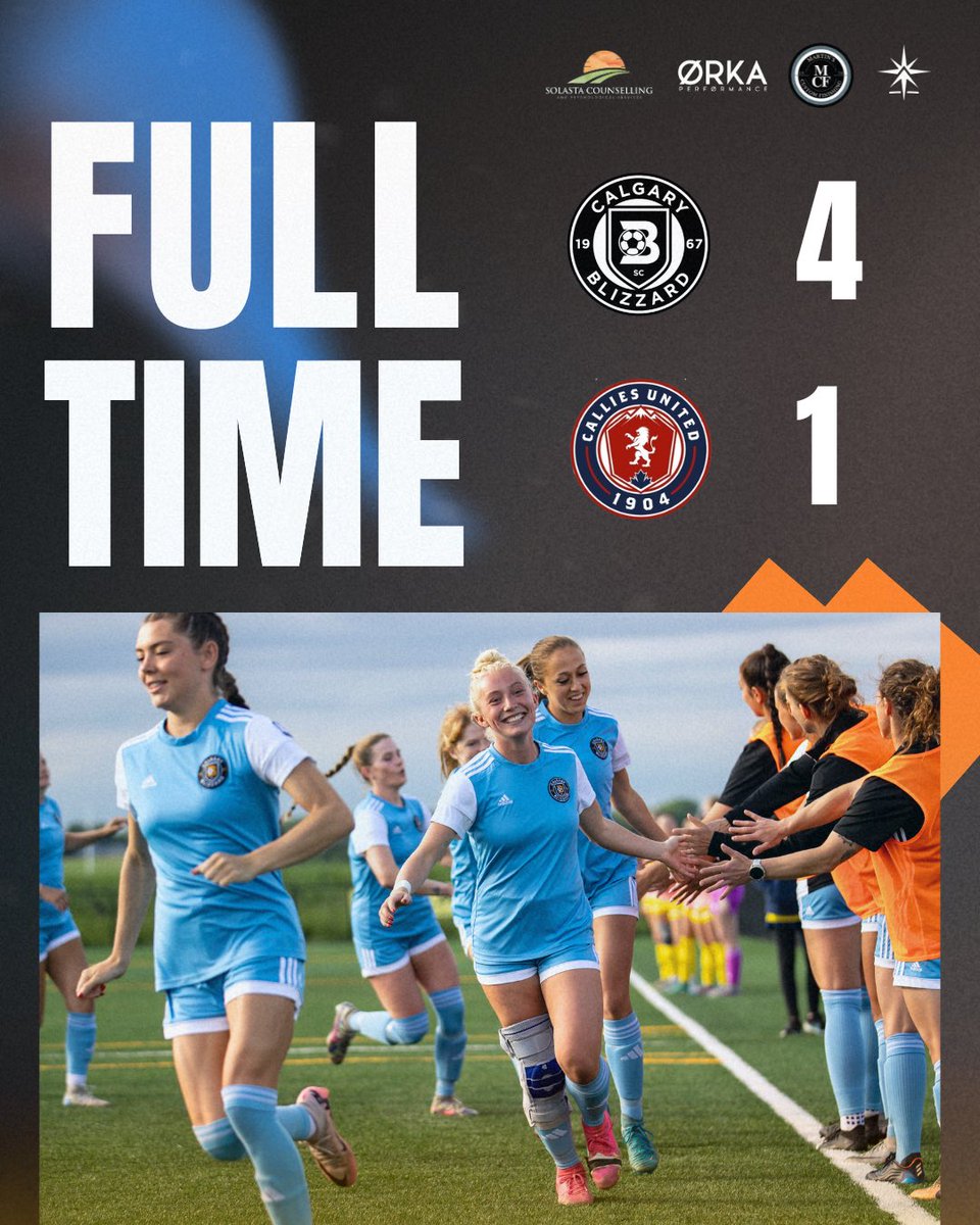 💥 BLIZZARD WSC WIN 💥 

Blizzard WSC take the game with a 4-1 win over @calliesunited with goals from Rowyn James, Bryn Mortensen, Grace Moore, and Addi White!

#TheOrangeWay #L1AB #League1 #League1AB