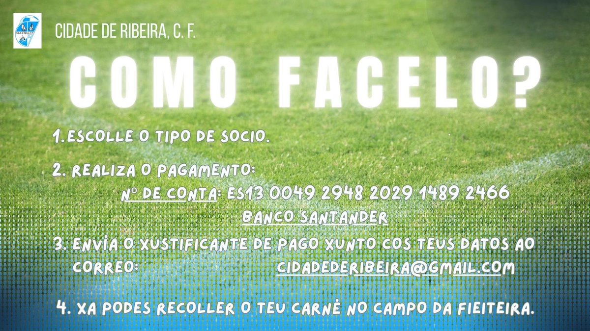 Aquí tes ben explicadiña a maneira de facerte soci@ do teu club e botarlle unha man a sacar adiante a tempada. Ademáis pasandoo ben e disfrutando do bo ambiente da Fieiteira.
Afiliate!