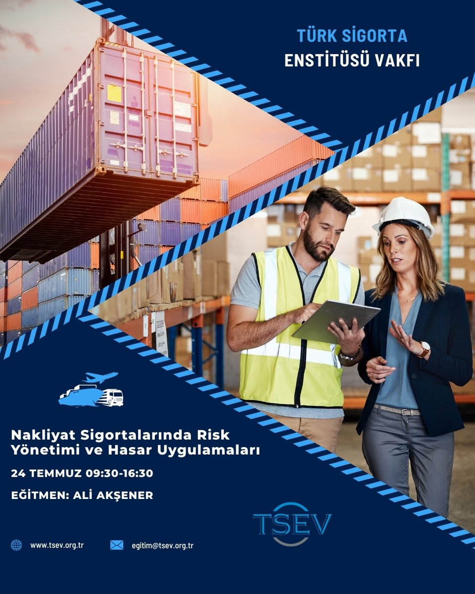 🚢 Nakliyat Sigortalarında Risk Yönetimi ve Hasar Uygulamaları

📅 24 Temmuz 2025 | 🕘 09:30–16:30 | 🏢 Yüz Yüze
 👨‍🏫 Eğitmen: Ali Akşener

Detaylı bilgi ve kayıt için tıklayın: l24.im/lXKn