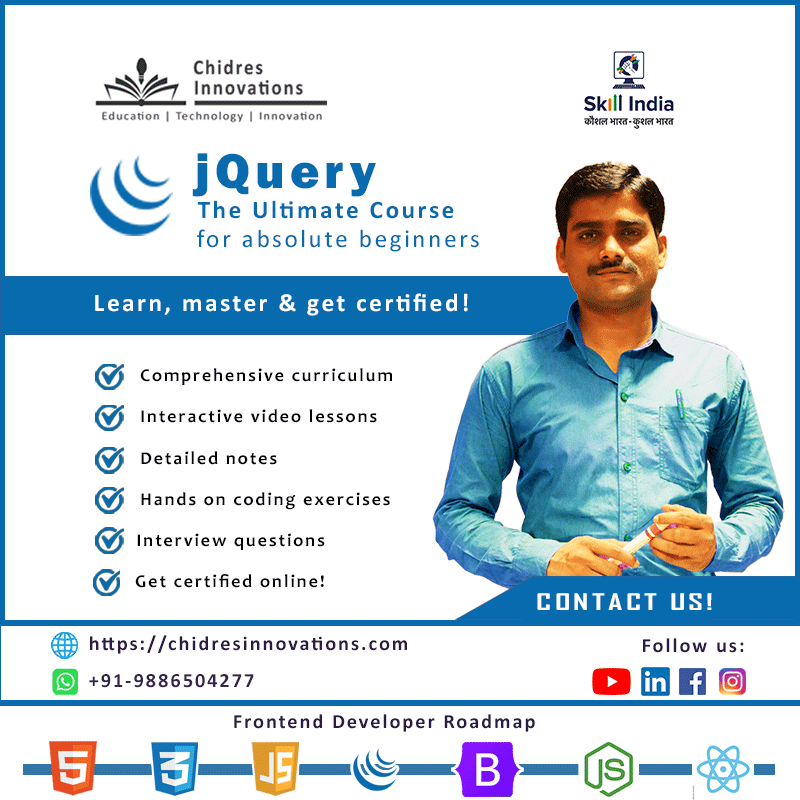 ManjunathChidre's tweet image. 🚀 jQuery: The Ultimate course for absolute beginners! Get Certified Now: chidresinnovations.com/shop/jquery
#jQuery #jQueryCourse #BestjQueryCourse #jQueryCertification #CertifiedCourse #OnlineLearning #WebDesign #WebDevelopment #TechSkills #ChidresInnovations