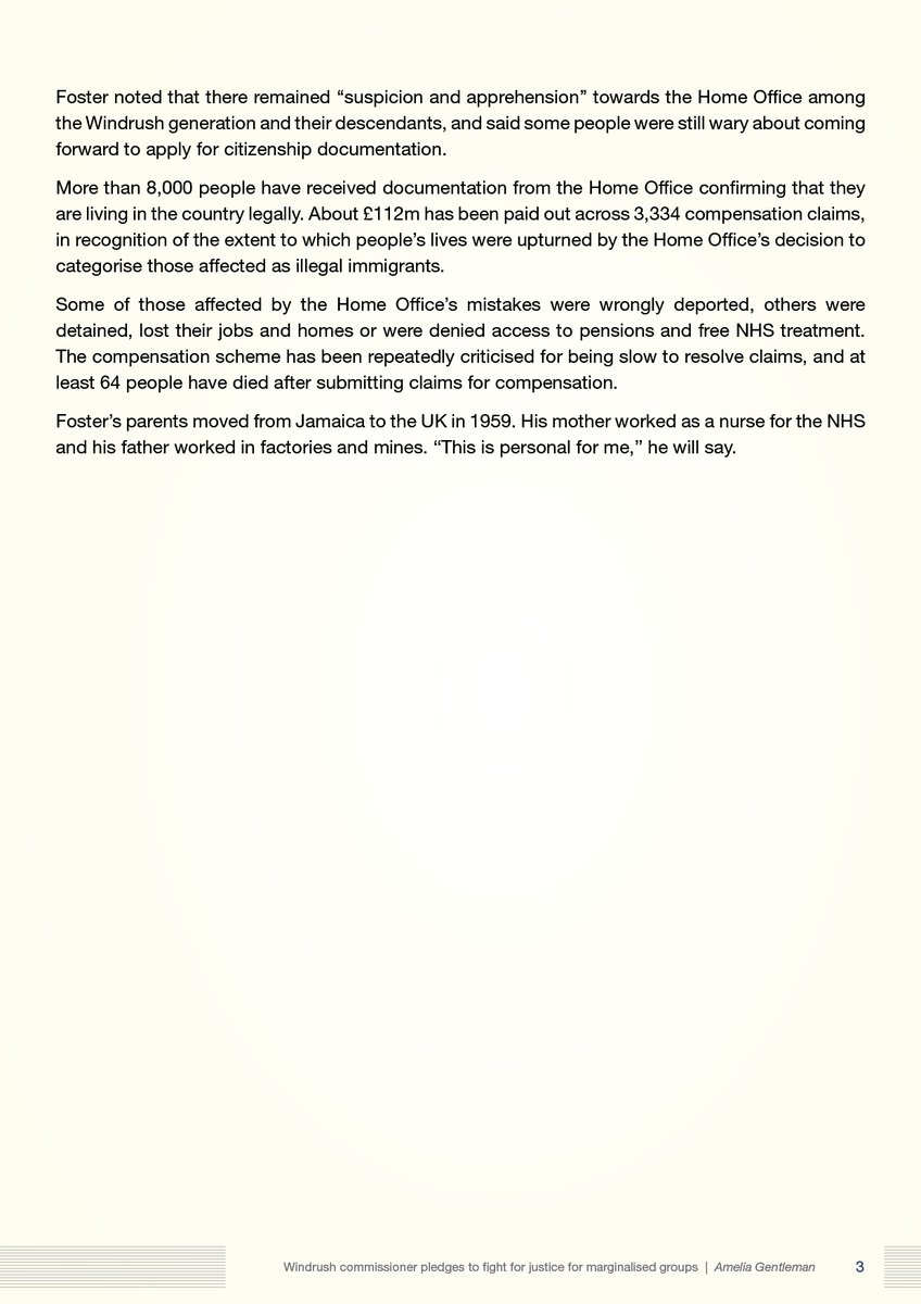 “Moral outrage still burns within me for people who had the legal and moral right to be here but were denied that.”

** Windrush Commissioner pledges to fight for justice for marginalised groups......
 
#homeofficescandal #windrush #LegalAid 
#redress #guardian  #AskProfGusJohn