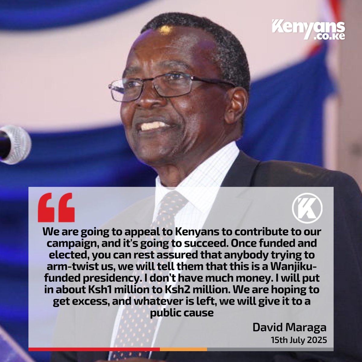 We are going to appeal to Kenyans to contribute to our campaign. I don’t have much money. I will put in about Ksh1 million to Ksh2 million - David Maraga