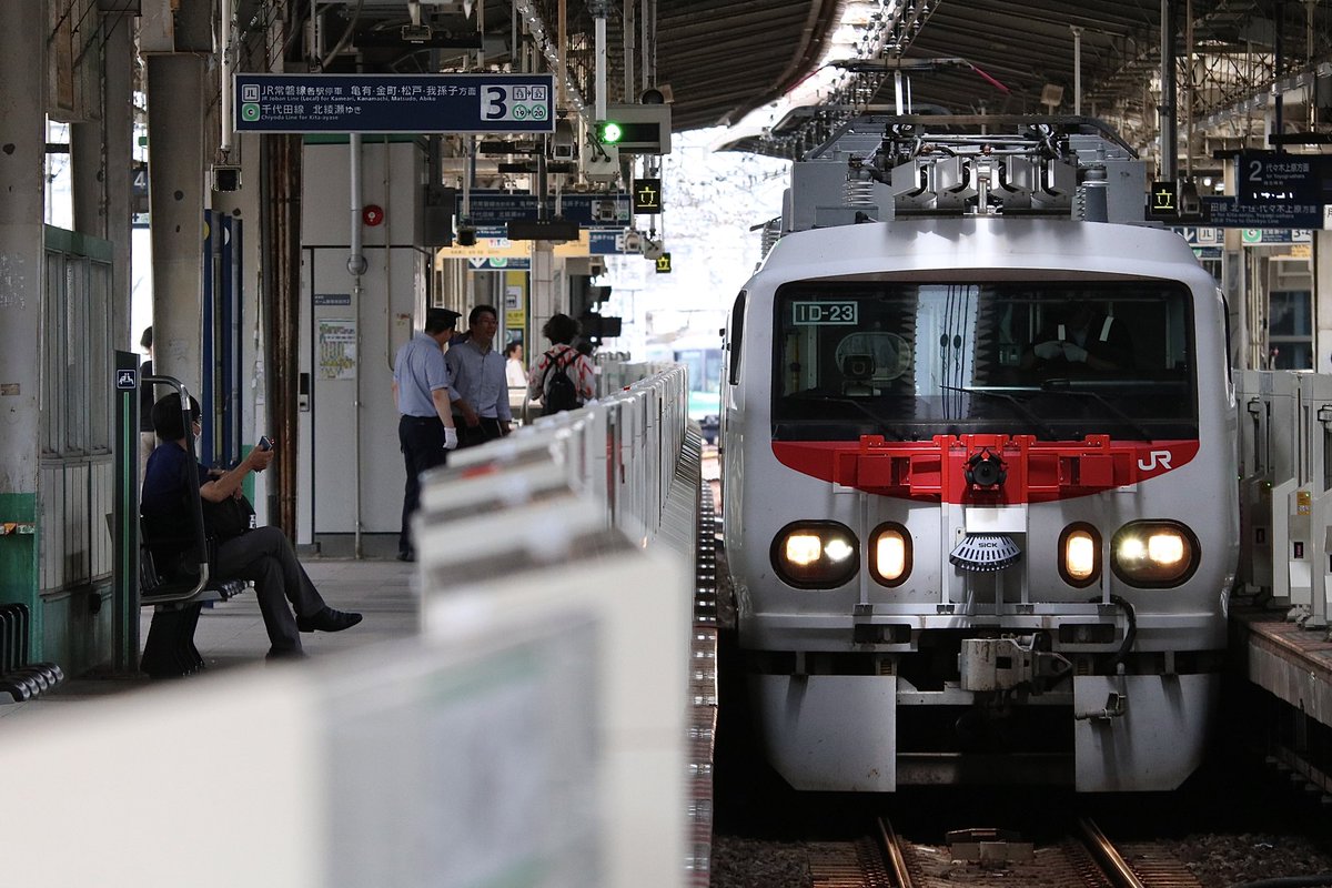 23H09T82's tweet image. 25/7/16 East i-E 常磐緩行線検測
E491系　試9922〜9923M
一度撮ってみたかった綾瀬入線。