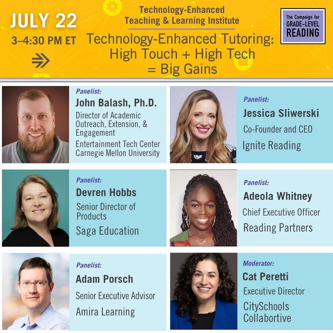 readingby3rd's tweet image. High-impact tutoring is delivering results and tech is helping scale it!
On 7/22, 3 p.m. ET, join @Readingby3rd and leaders from @CarnegieMellon, @sagaeducation, @AmiraLearning, @ignite_reading & @ReadingPartners to learn more. REGISTER: bit.ly/3SWVZgQ