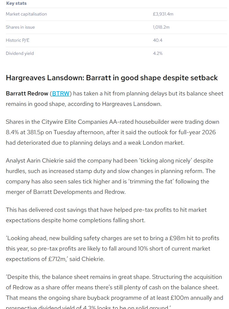 entrustTMF's tweet image. #BTRW Hargreaves Lansdown: Barratt in good shape despite setback
