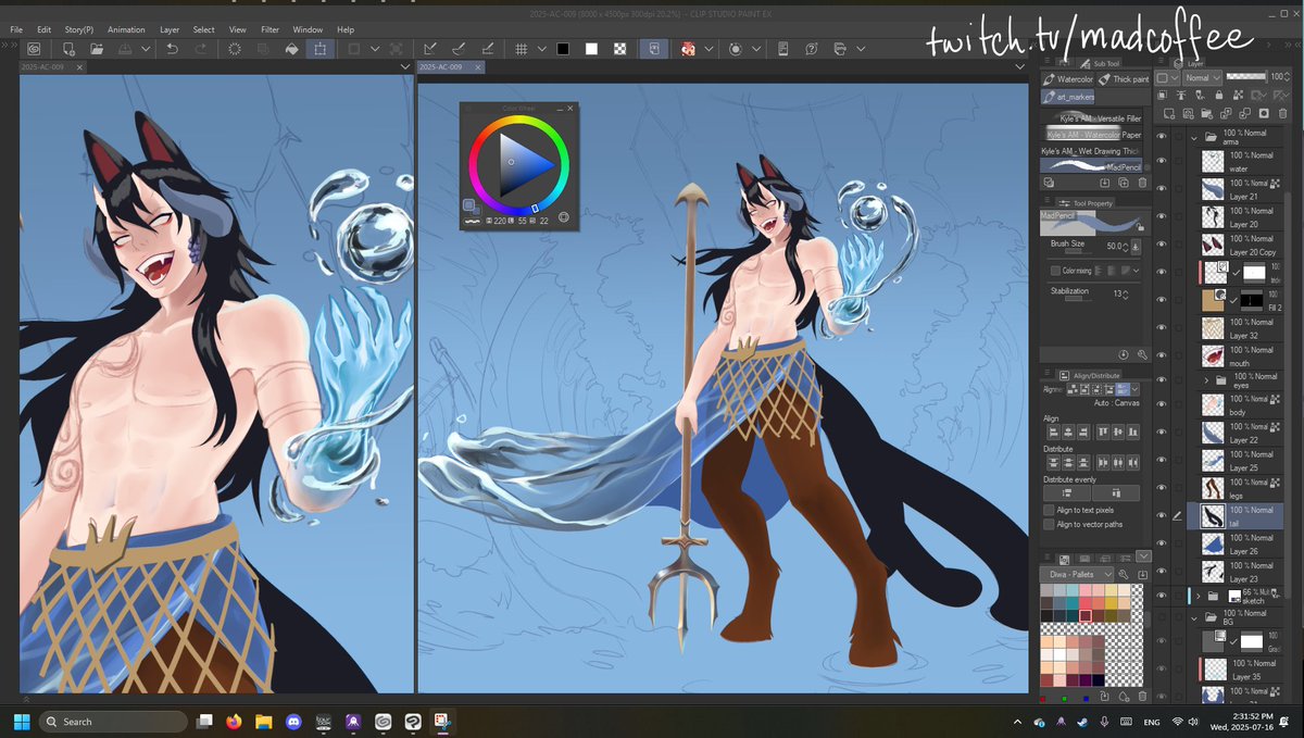 I know I should always try to record a timelapse but I keep forgetting but most of my commission are shown live over on twitch.

#illustration #drawing #poseidon #CommissionedArt #WIP