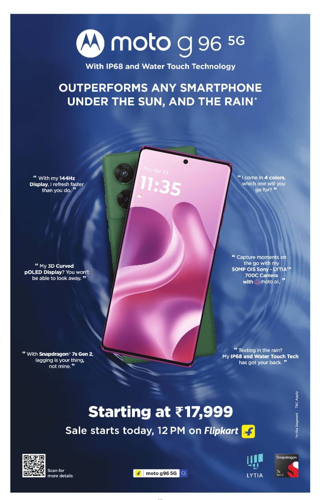 It is the only smartphone that works perfectly under the rain and sun both, so what are you waiting for  #MotoG96onFlipkart