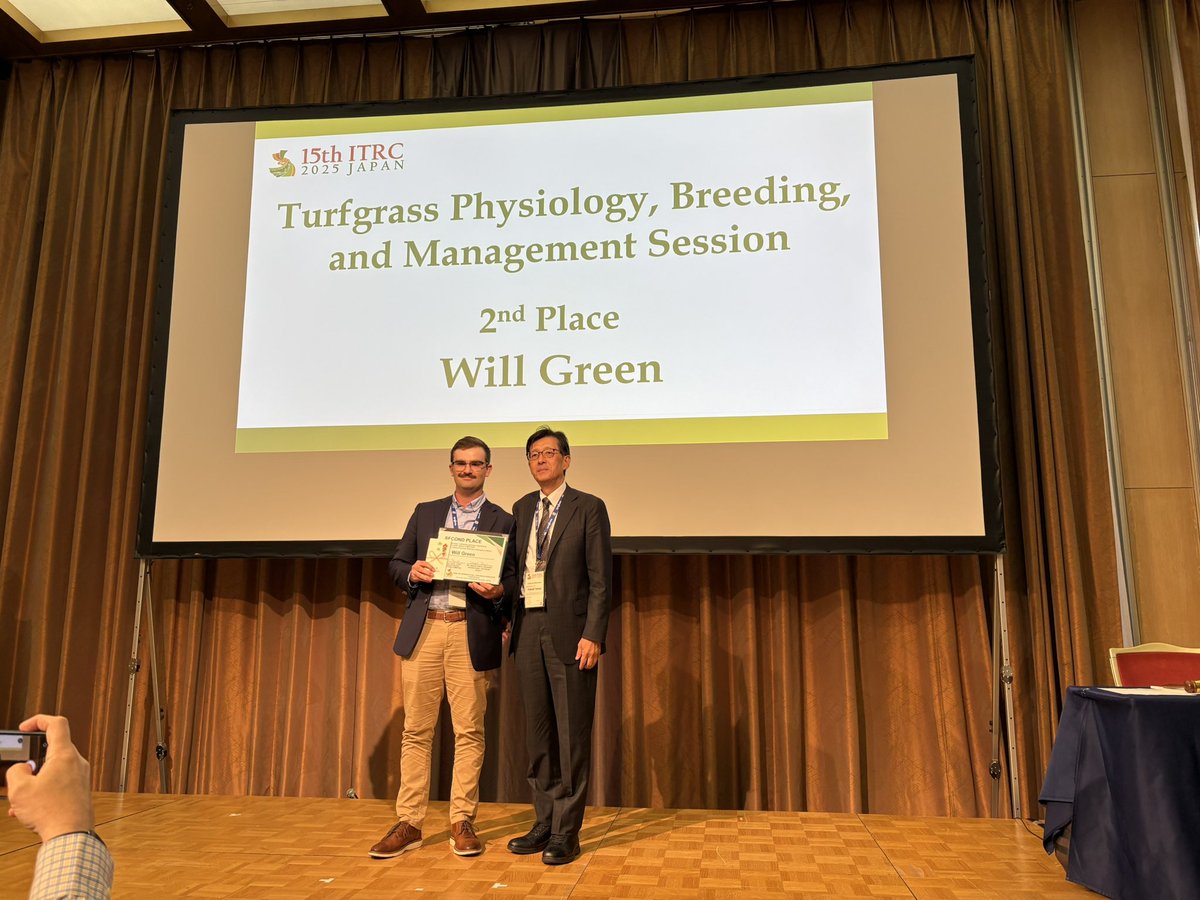 Congrats to <a href="/w_green21/">Will Green</a> on placing 2nd place in the graduate student competition at <a href="/TurfSociety/">ITS</a> meeting in Japan! Great work!!