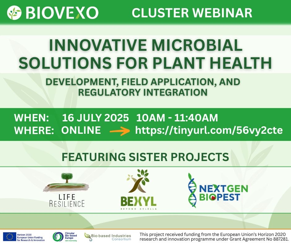 BIOVEXO Biopesticides to fight Xylella fastidiosa (@biovexoproject) on Twitter photo ๐ Starting in just a few minutes!
Join the <a href="/BiovexoProject/">BIOVEXO Biopesticides to fight Xylella fastidiosa</a> cluster webinar on #microbial #solutions for plant health ๐ฟ๐งฌ
Experts from BIOVEXO, <a href="/BexylP/">Bexyl Project</a> , <a href="/NextGenBioPest/">NextGenBioPest</a> & <a href="/Life_Resilience/">LIFE Resilience</a> are ready to share cutting-edge insights.
๐ Join the webinar here: ๐ Starting in just a few minutes!
Join the <a href="/BiovexoProject/">BIOVEXO Biopesticides to fight Xylella fastidiosa</a> cluster webinar on #microbial #solutions for plant health ๐ฟ๐งฌ
Experts from BIOVEXO, <a href="/BexylP/">Bexyl Project</a> , <a href="/NextGenBioPest/">NextGenBioPest</a> & <a href="/Life_Resilience/">LIFE Resilience</a> are ready to share cutting-edge insights.
๐ Join the webinar here:
