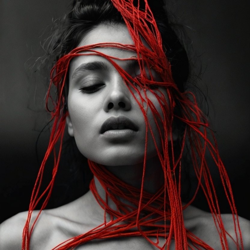 SyntheticWound's tweet image. "Red Thread: Volume 1"
Collection of 10 AI-born monochrome portraits bound by a single red thread — pain made visible. Each twist reveals the silent struggles that bind, choke, or paralyze us. “Red Thread: Volume 1” — unseen wounds in scarlet.
Available on @objktcom
Link 🔻