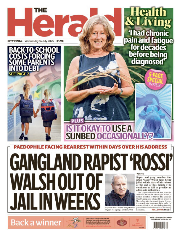 #IrishFrontPages - Wednesday’s Irish Sun, Irish Daily Star, Irish Daily Mirror and Herald