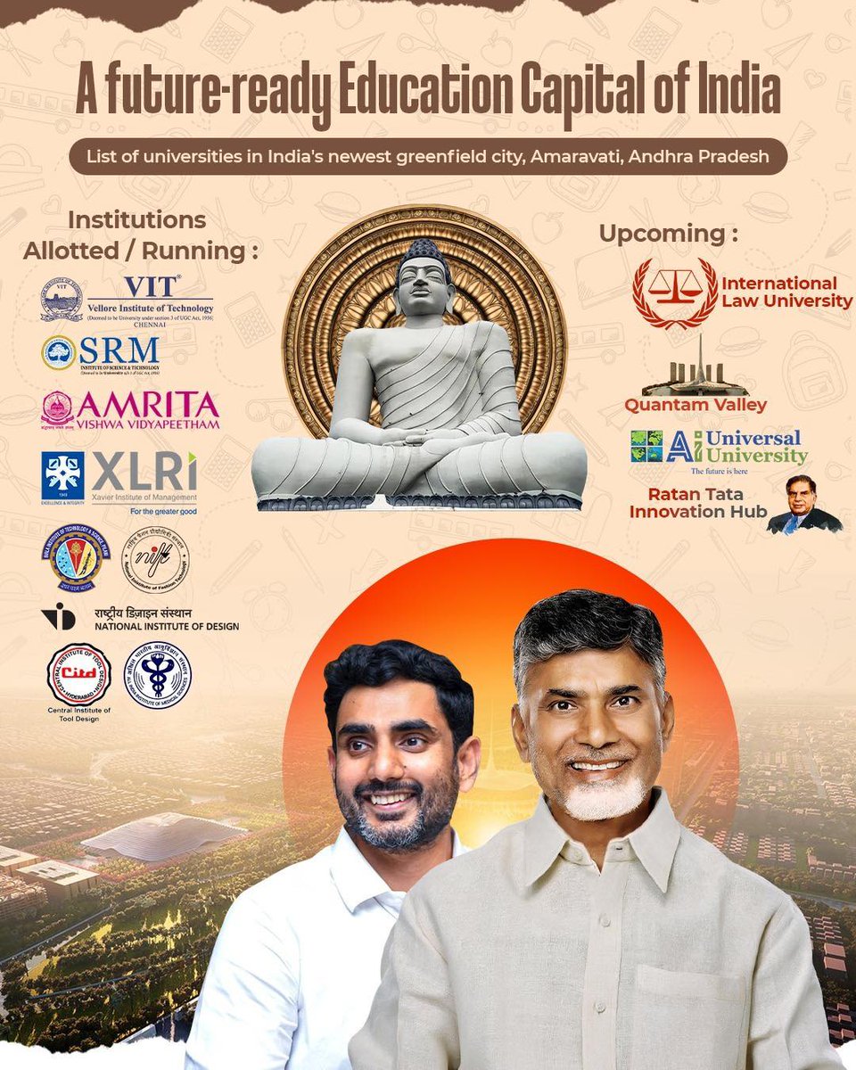inrKandukuru's tweet photo. With premier institutes like BITS, SRM, VIT, Amrita, and XLRI, Andhra Pradesh is emerging as a future-ready education capital of India.
#BITScomingToAP
#IdhiManchiPrabhutvam
#ChandrababuNaidu
#NaraLokesh https://t.co/U5fNwZ7E9M