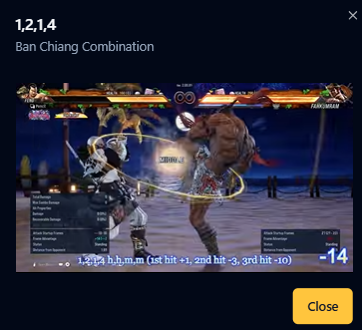 tekkendocs's tweet image. We have added links to all moves in the Fahkumram video by @PencilTekken
Click the play icon to the right og the command to open a video of the move in a dialog.