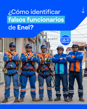 alexgbarraza's tweet photo. Para que en tu casa no te sorprendan las visitas de falsos funcionarios de Enel,  queremos enseñarte el método para identificarlos y seguir promoviendo el uso responsable de la energía.
Si quieres saber más, entra aquí: https://t.co/Rkv19HAu2W https://t.co/94Khmc7pLy