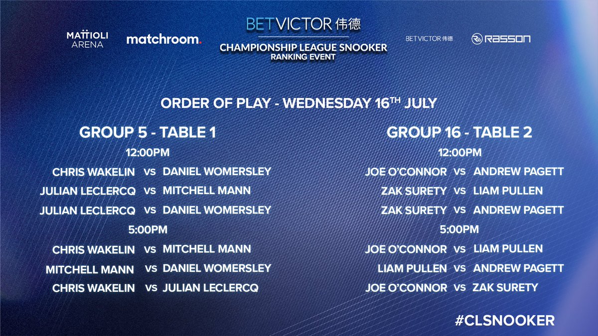 CLSnooker's tweet image. Chris Wakelin and Leicester&apos;s own, Joe O&apos;Connor, take to the action in Wednesday&apos;s Championship League action 👌

Watch live on YouTube from 12pm 📺

T1 - Matchroom Pool 
T2 - Matchroom Multi Sport

@BetVictor #CLSnooker