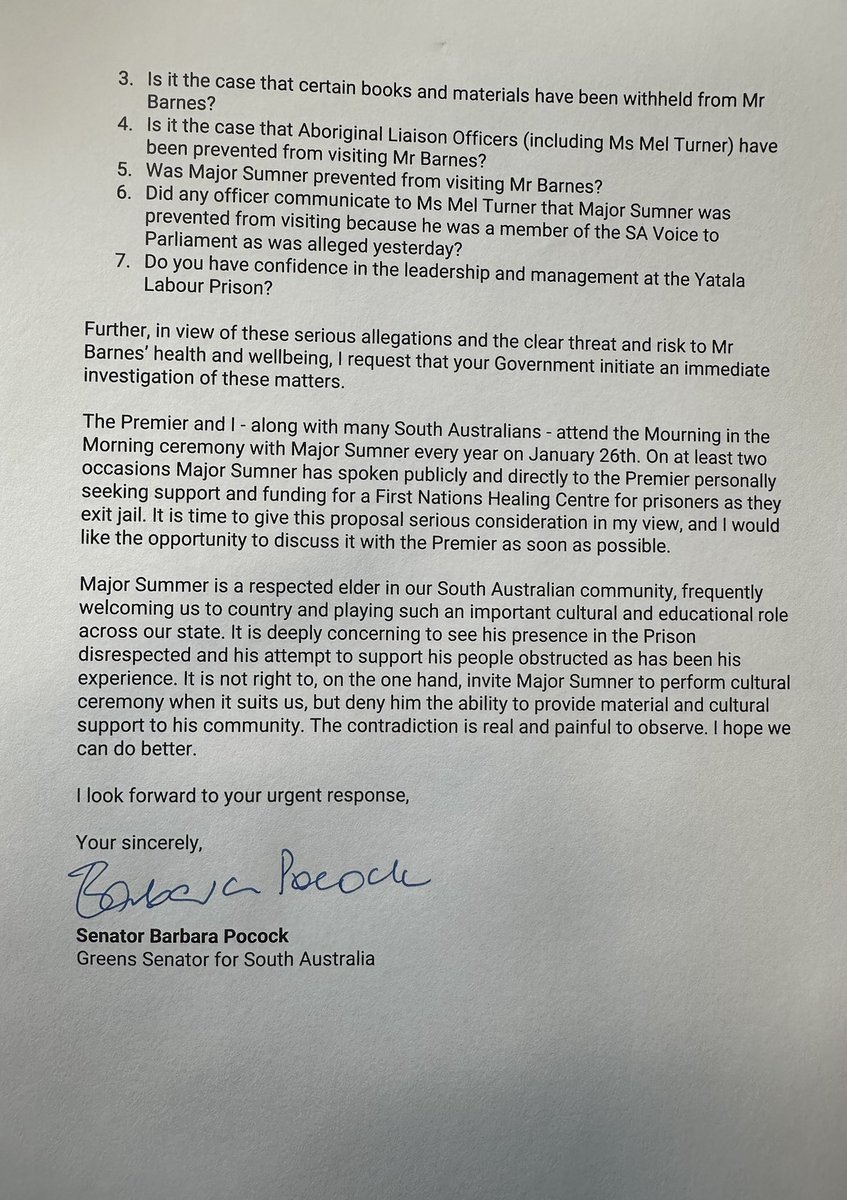 BarbaraPocock's tweet image. It’s alleged that First Nations man Mr Robert Barnes been kept in solitary confinement in Yatala for 800 days. (The UN prohibits solitary for more than 15). Cultural support has been denied. His well being is on the line. Time for an Inquiry that gives us some answers Premier.