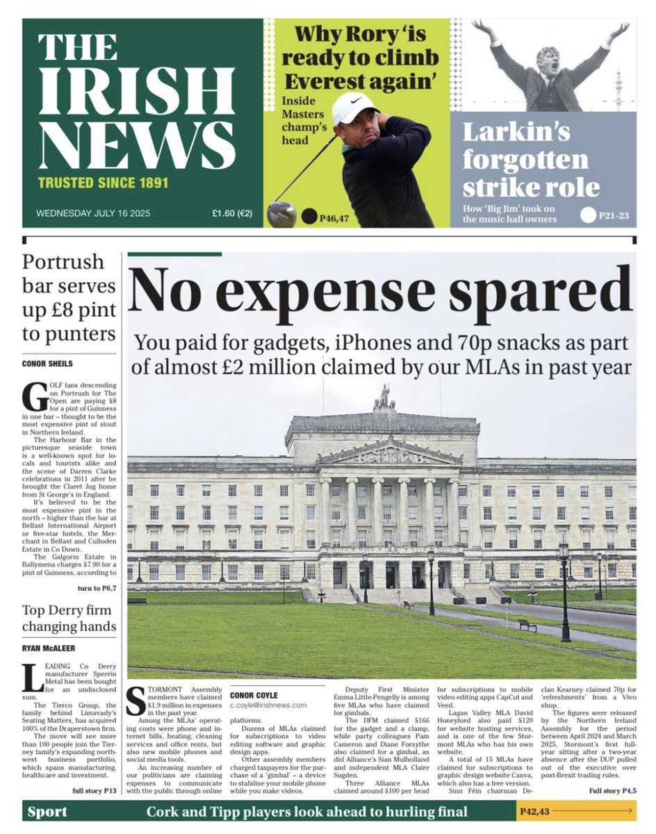 #IrishFrontPages - Wednesday’s Belfast Telegraph and Irish News