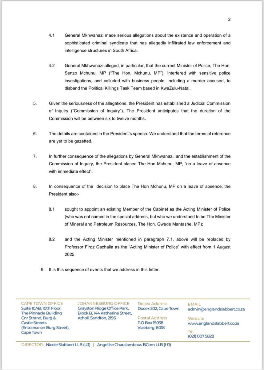 tumisole's tweet photo. #CountryDuty 

The EFF’s letter of demand to the President following his recent announcement placing Senzo Mchunu on leave of absence. 

Fighters state amongst other things that: 

1. The President can only hire & fire Ministers & not put them on leave. 

2. The Appointment of an Acting Minister isn’t in accordance with the law 

If the President doesn’t reverse this, they’ll be in urgent court soon.