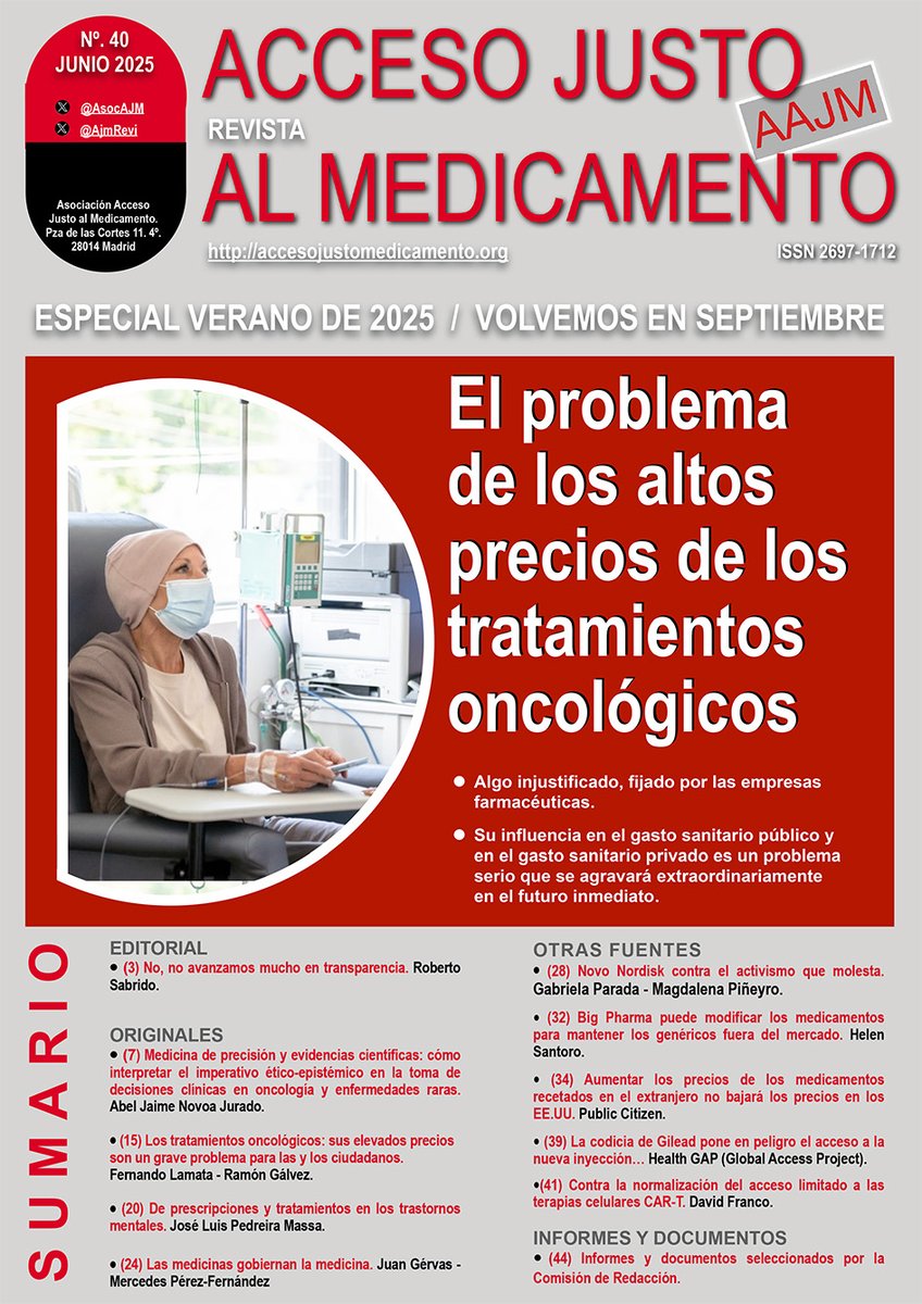 Pablo Martínez Segura (@vegaray) on Twitter photo ¡La codicia de las Big Pharma es el principal obstáculo en el acceso justo a los medicamentos!. No te pierdas el Nº 40 de la rAJM. sanitikon.com/2025/07/la-cod… / <a href="/AjmRevista/">revistaAJM</a>
<a href="/SoledadCabezon/">Soledad Cabezón</a> <a href="/AsocAJM/">Asociación Acceso Justo al Medicamento</a> <a href="/LamataF/">Fernando Lamata</a> <a href="/ramongzalona/">Ramon Galvez Zaloña</a> <a href="/talfageme/">Teresa Alfageme</a> <a href="/jrsendin/">Juan Jose Rodriguez</a> <a href="/joanrlaporte/">Joan-Ramon Laporte</a> <a href="/oriol_guell/">oriol guell</a> ¡La codicia de las Big Pharma es el principal obstáculo en el acceso justo a los medicamentos!. No te pierdas el Nº 40 de la rAJM. sanitikon.com/2025/07/la-cod… / <a href="/AjmRevista/">revistaAJM</a>
<a href="/SoledadCabezon/">Soledad Cabezón</a> <a href="/AsocAJM/">Asociación Acceso Justo al Medicamento</a> <a href="/LamataF/">Fernando Lamata</a> <a href="/ramongzalona/">Ramon Galvez Zaloña</a> <a href="/talfageme/">Teresa Alfageme</a> <a href="/jrsendin/">Juan Jose Rodriguez</a> <a href="/joanrlaporte/">Joan-Ramon Laporte</a> <a href="/oriol_guell/">oriol guell</a>