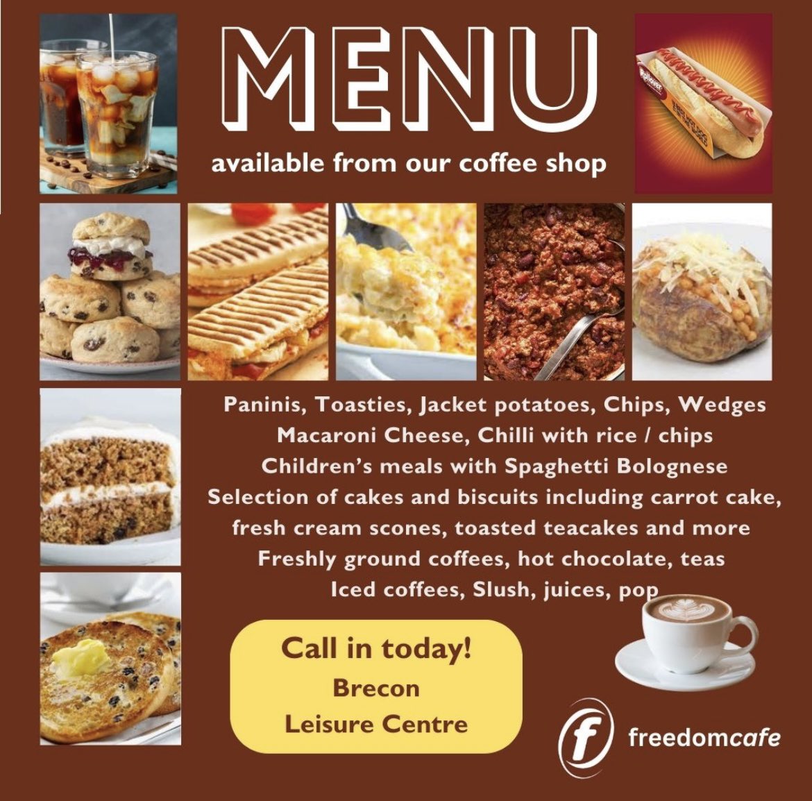 Galwch i mewn i'n Siop Goffi.  Bwyd a byrbrydau blasus, i'w bwyta i mewn neu i'w cymryd allan.  Digon o le parcio AM DDIM hefyd.

Call in to our Coffee Shop.  Tasty food and snacks, to eat in or take out.  Ample FREE parking too. 

#freedomcafe