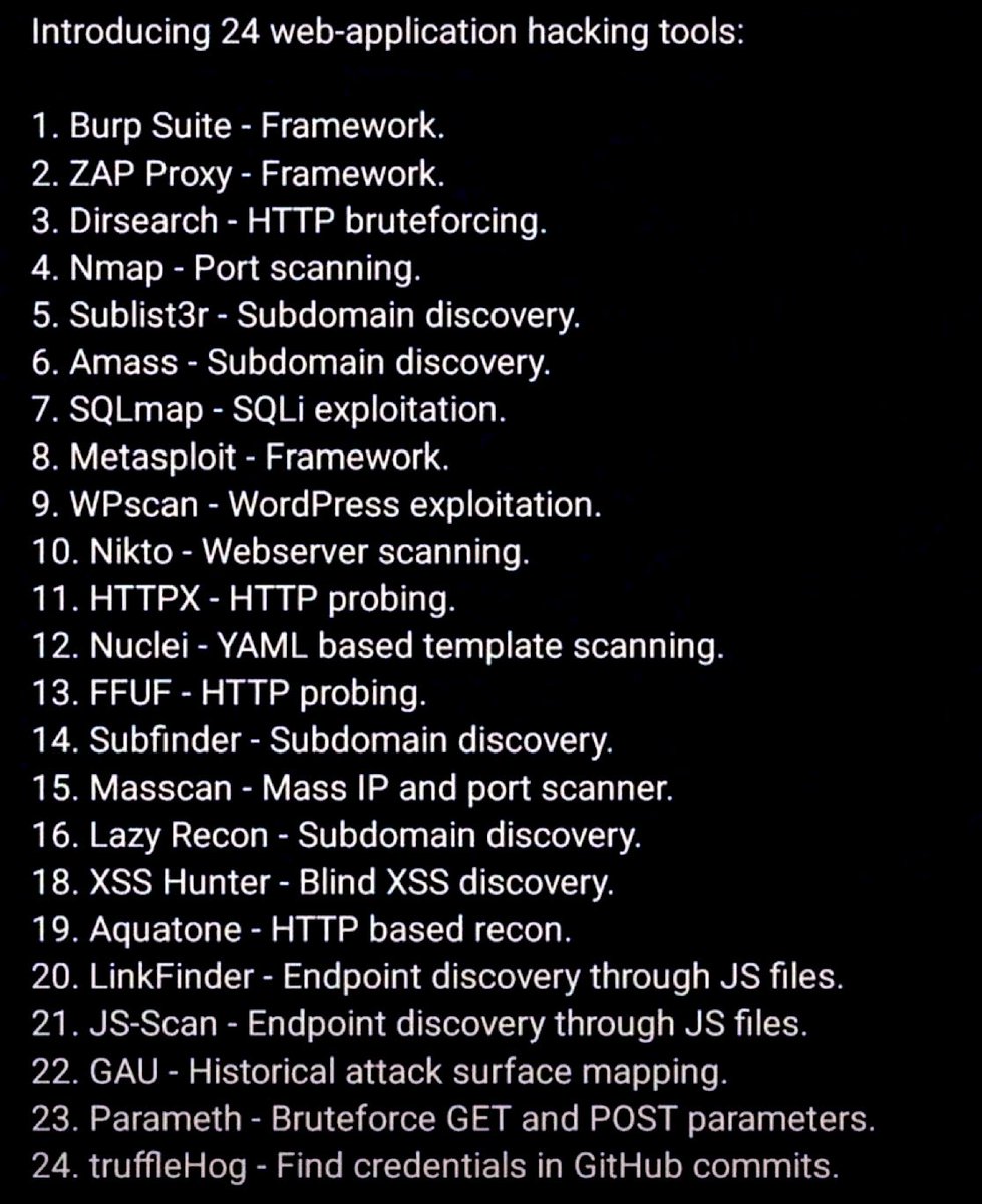 SecurityTrybe's tweet photo. 24 web application hacking tools https://t.co/c2pvlZuuRF