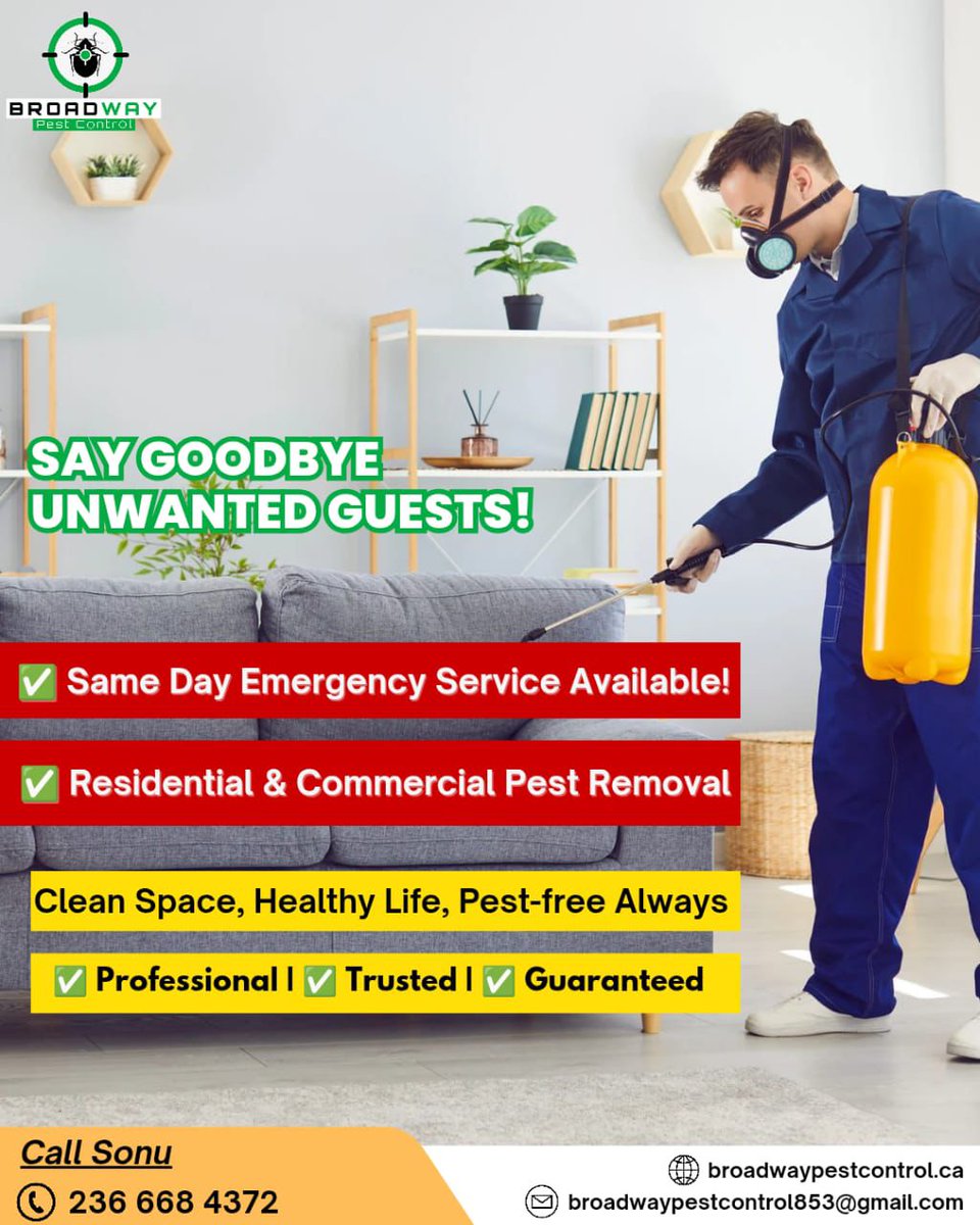 BroadPest93579's tweet image. Broadway Pest Control helps you say goodbye to unwanted guests with fast, reliable pest removal for your home or business.

☎+1 236-668-4372
🌐 broadwaypestcontrol.ca

#pestcontrol #pestremoval #broadwaypestcontrol