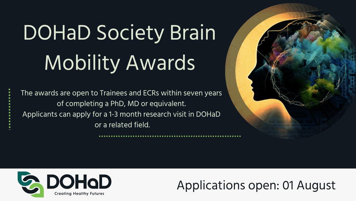 DOHaD_Society's tweet image. Are you a DOHaD Trainee or Early Career Researcher?
Apply for the Brain Mobility Awards to fund a 1–3 month research visit focused on hands-on training, collaboration & global idea exchange
✅ Up to £3,000
📅 Apply: 01 Aug – 31 Oct
Learn more: bit.ly/3GGMvnq
#ECR