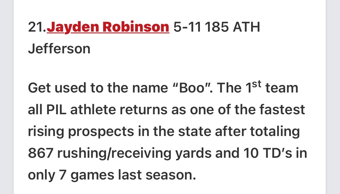 Jayden “BOO” Robinson 2027 ATH (@robinson2jayden) on Twitter photo Incredibly grateful for the recognition <a href="/JordanJ_/">Jordan Johnson</a> 🙏🏽couldn’t have done anything without my teammates. This is just the start. <a href="/flyguyhuey5/">Houston Lillard</a> <a href="/BrandonHuffman/">Brandon Huffman</a> Incredibly grateful for the recognition <a href="/JordanJ_/">Jordan Johnson</a> 🙏🏽couldn’t have done anything without my teammates. This is just the start. <a href="/flyguyhuey5/">Houston Lillard</a> <a href="/BrandonHuffman/">Brandon Huffman</a>