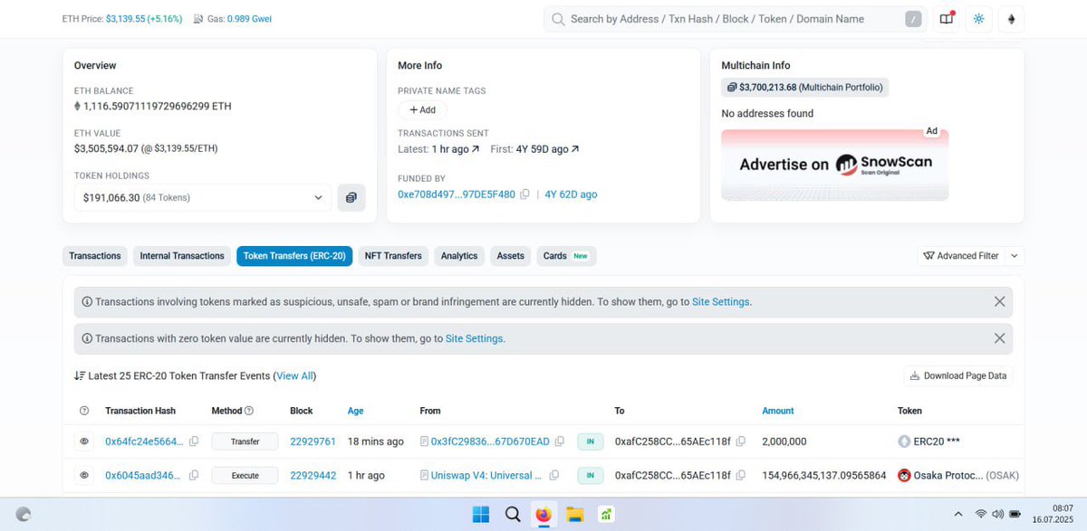 Interesting thread 🧵 about $OSAK from today. The wallet that bought a lot is holding over $3.5MLN in ETH. 

etherscan.io/address/0xafC2…

was funded by this wallet: 

etherscan.io/address/0x59d2…

Which was funded directly by Shib Inu Deployer. What more do you need to believe anon? This